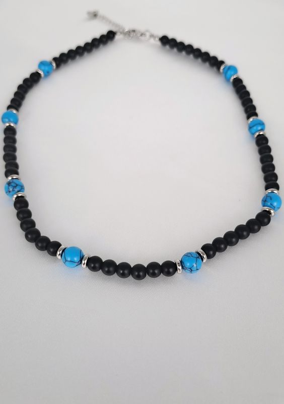 Collier Onyx matte et Turquoise 6-8mm - Équilibre, spiritualité