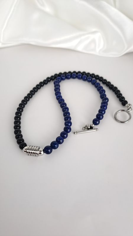 Collier Obsidienne et Lapis-lazuli 6mm - Ancrage, protection, équilibre