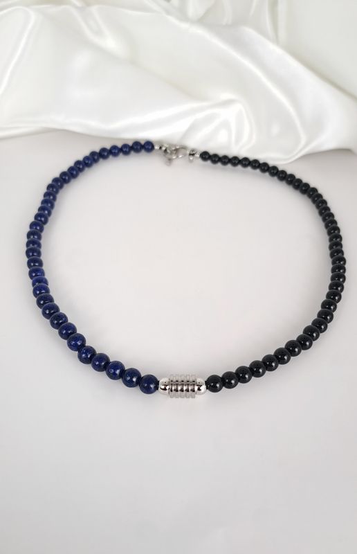 Collier Obsidienne et Lapis-lazuli 6mm - Ancrage, protection, équilibre