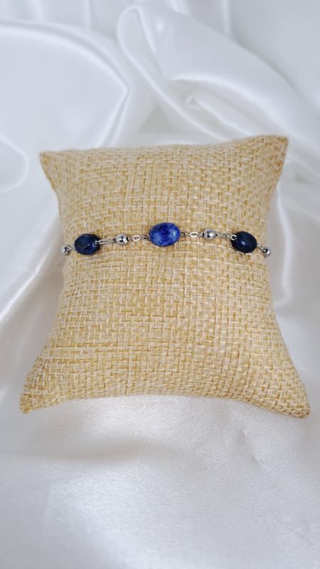 Bracelet Lapis-lazuli et Acier inoxydable argent - Vitalité, Sagesse