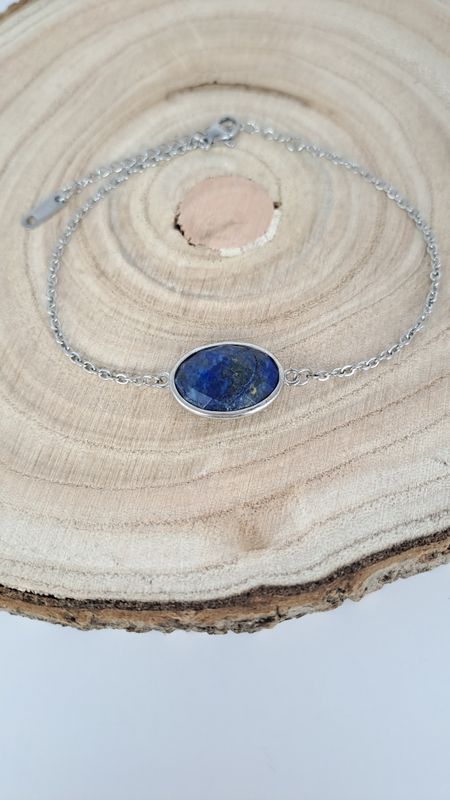 Bracelet Lapis-lazuli et Acier inoxydable argent - Expression créative