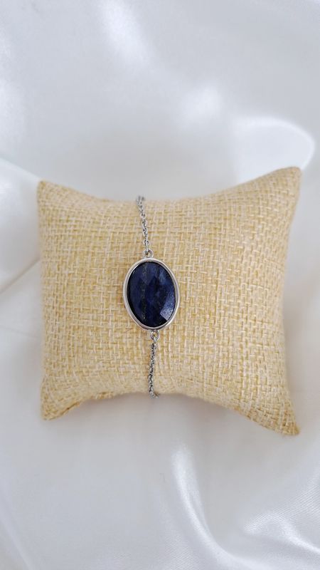 Bracelet Lapis-lazuli et Acier inoxydable argent - Expression créative
