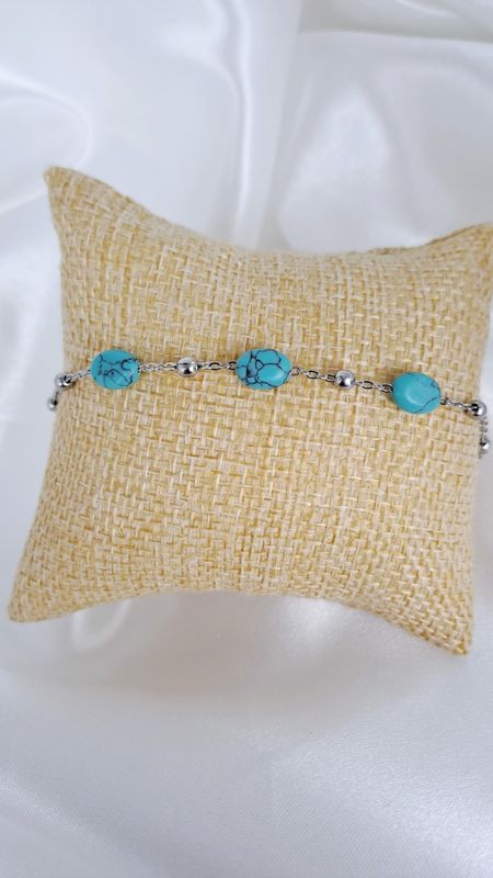 Bracelet Turquoise et Acier inoxydable argent - Équilibre émotionnel