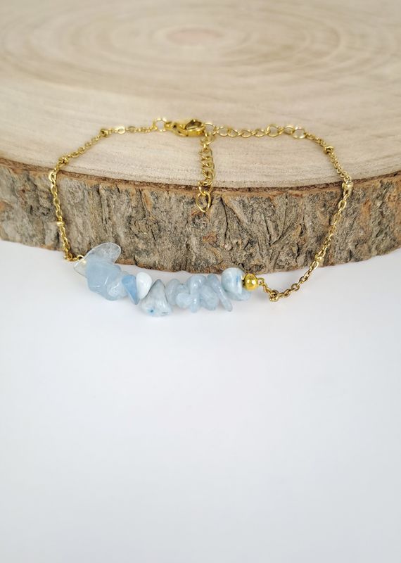 Bracelet Aigue-marine - Acier inoxydable doré "Formes irrégulières"