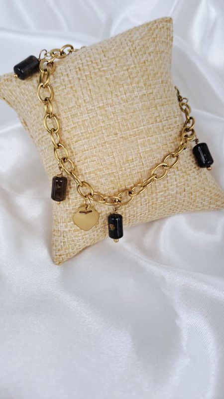 Bracelet Œil de Tigre et Acier inoxydable doré - Équilibre, Calme