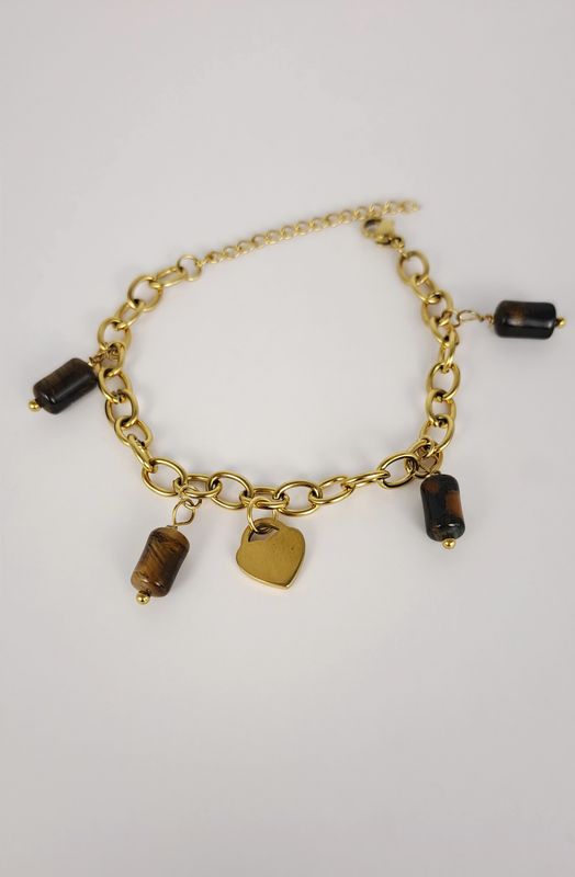 Bracelet Œil de Tigre et Acier inoxydable doré - Équilibre, Calme