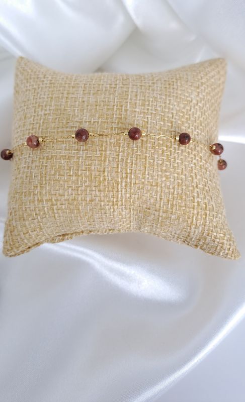 Bracelet Jaspe rouge et Acier inoxydable doré - Protection