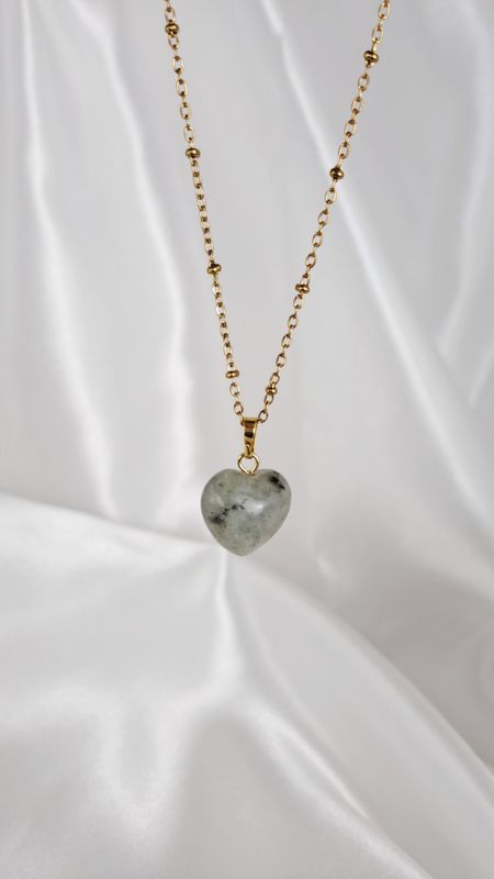 Collier et pendentif en Labradorite - Acier inoxydable doré - Stabilité, intuition