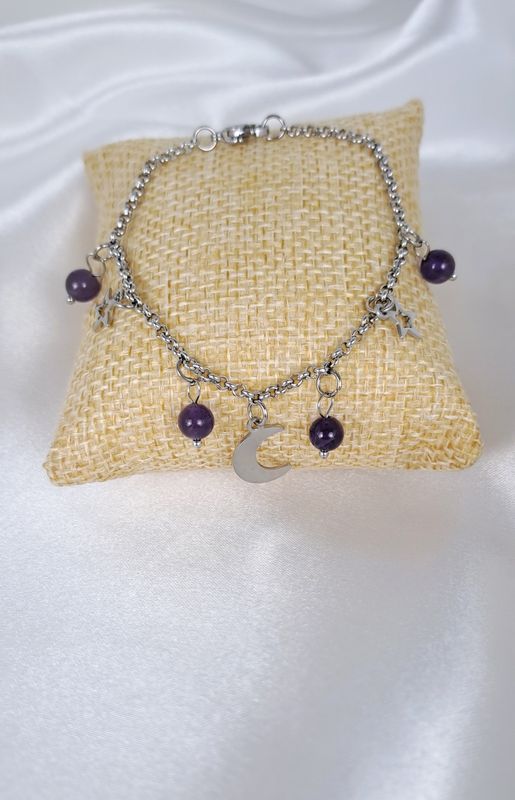 Bracelet Améthyste Acier inoxydable - Protection générale