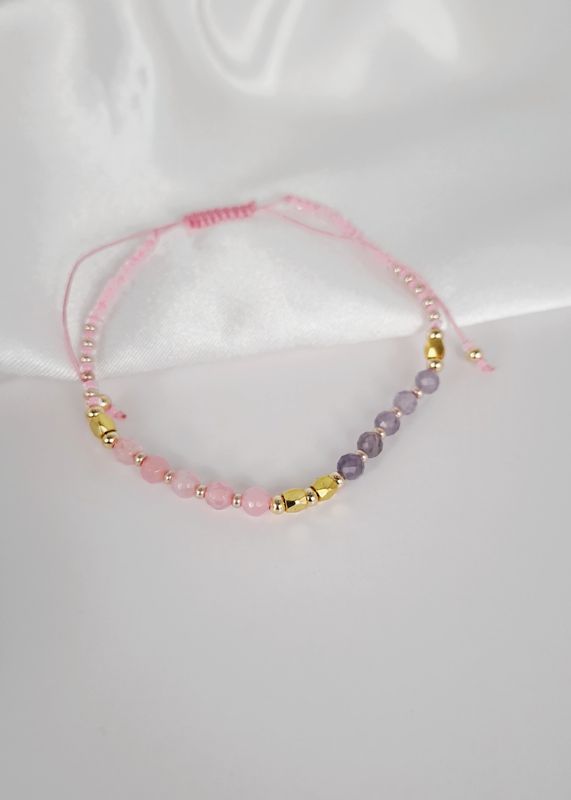 Bracelet cordon Quartz rose et Améthyste - Apaise l'énergie émotionnelle