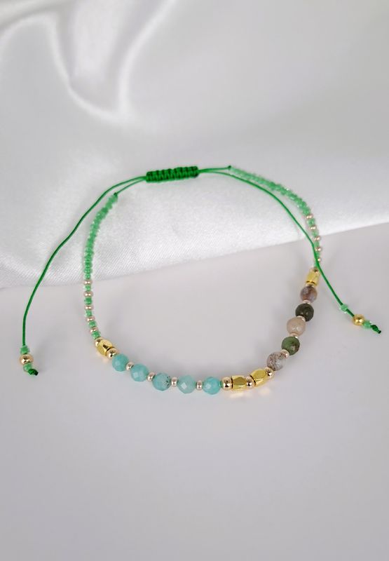 Bracelet cordon Amazonite et Agate indienne - Paix et harmonie