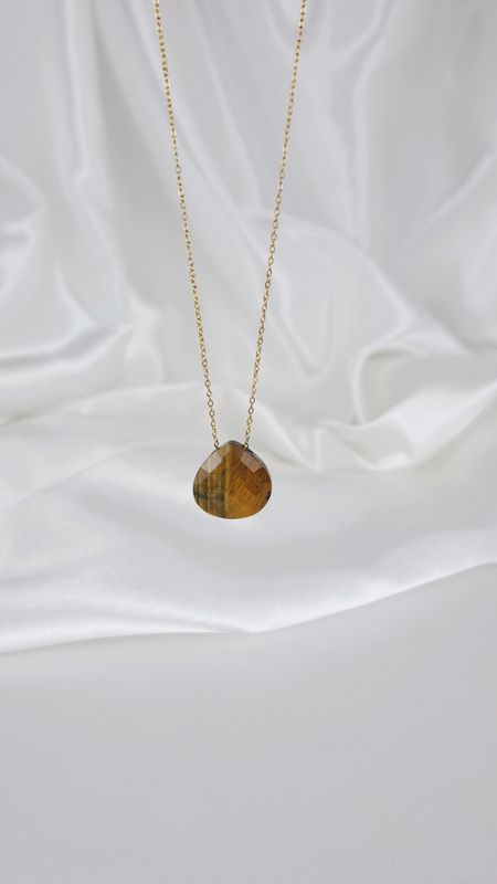 Collier et pendentif en Œil de tigre - Acier inoxydable