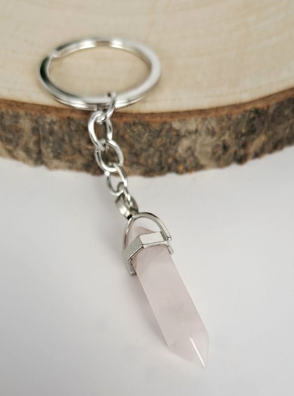 Porte-clé Quartz rose "Forme prisme"