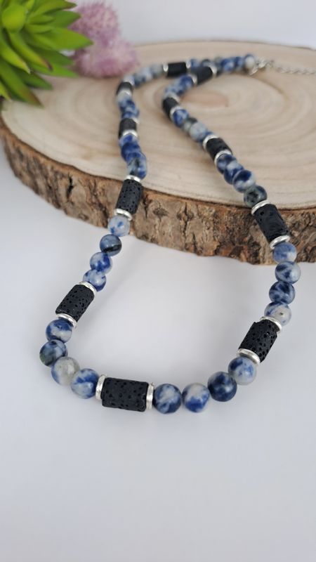 Collier Sodalite et Pierre de lave - Harmonie et ancrage
