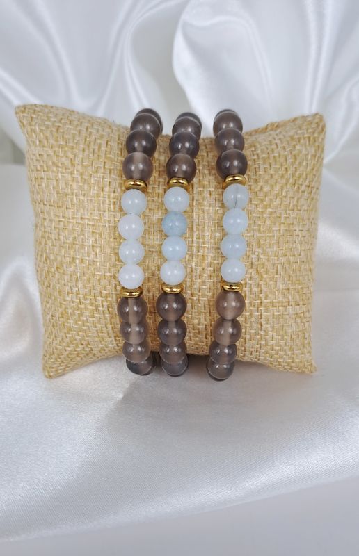 Bracelet Harmonie intérieure - Aigue-marine et Agate grise
