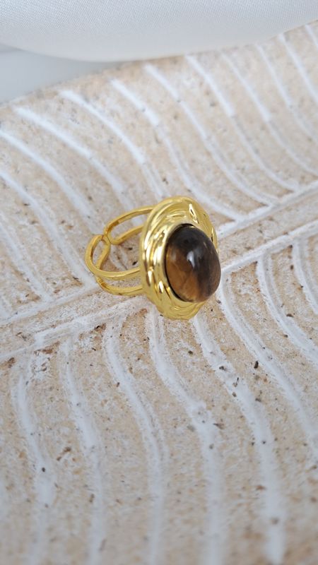 Bague Œil de tigre - Acier inoxydable - Force et protection