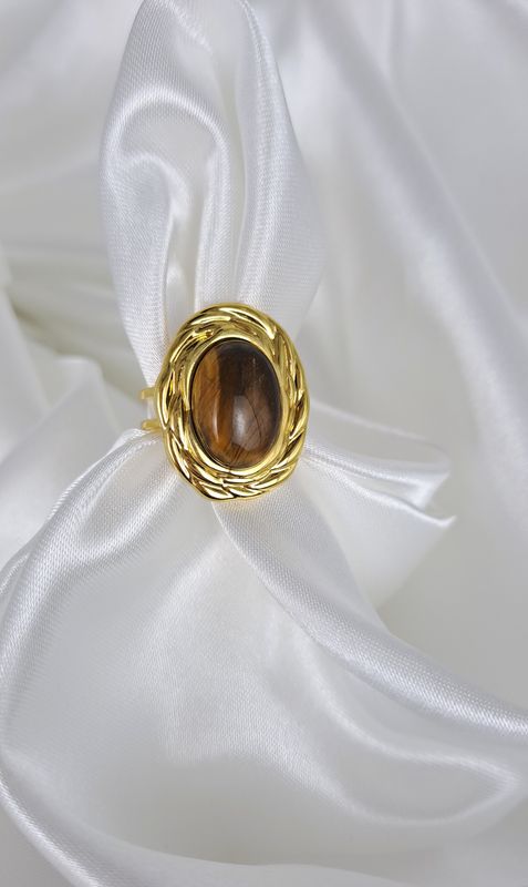 Bague Œil de tigre - Acier inoxydable - Force et protection