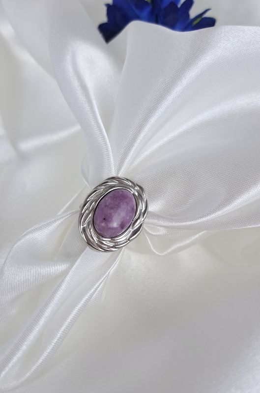 Bague Lépidolite - Acier inoxydable - Apaisement, Harmonie