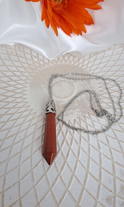 Collier en Jaspe Rouge - Chaîne en acier inoxydable argent