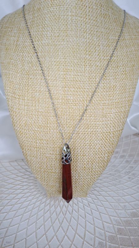 Collier en Jaspe Rouge - Chaîne en acier inoxydable argent