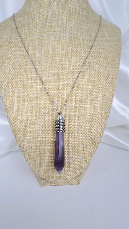 Collier et pendentif Améthyste - Chaîne acier inoxydable