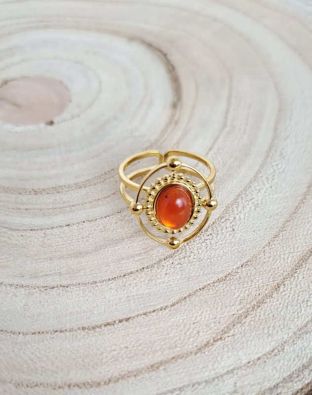 Bague Cornaline - Acier inoxydable doré - Force, joie et féminin sacré