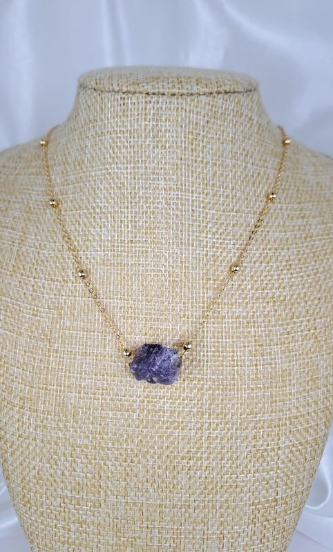 Collier et pendentif Améthyste brute - Acier inoxydable