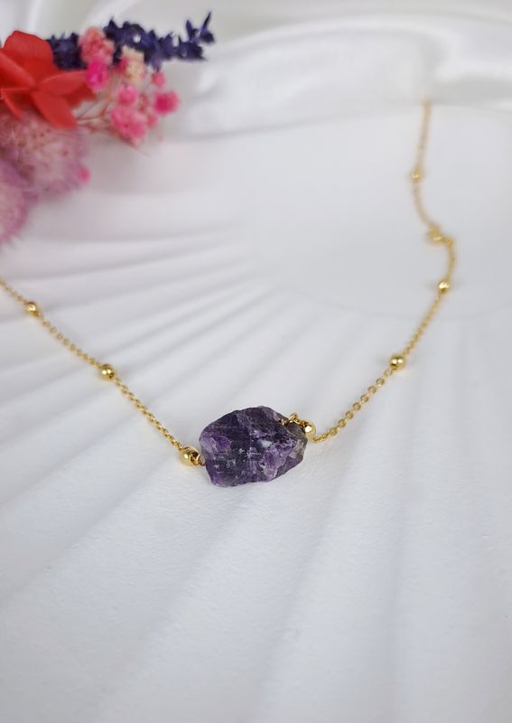 Collier et pendentif Améthyste brute - Acier inoxydable