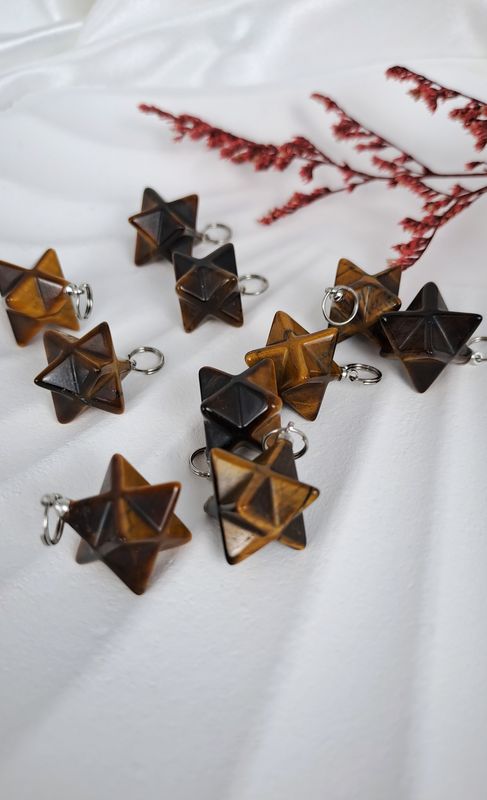 Pendentif Merkaba en Œil de tigre - Protection et équilibre