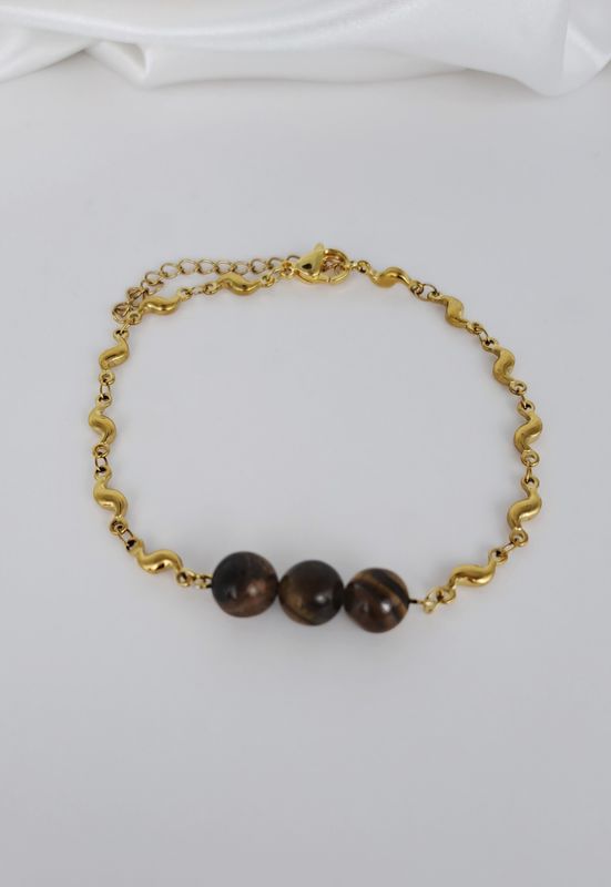 Bracelet Œil de tigre et Acier inoxydable doré - Force et protection