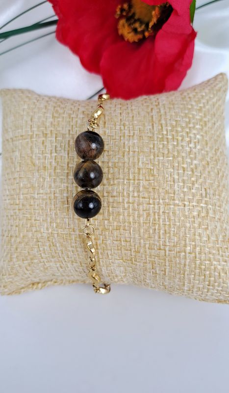 Bracelet Œil de tigre et Acier inoxydable doré - Force et protection