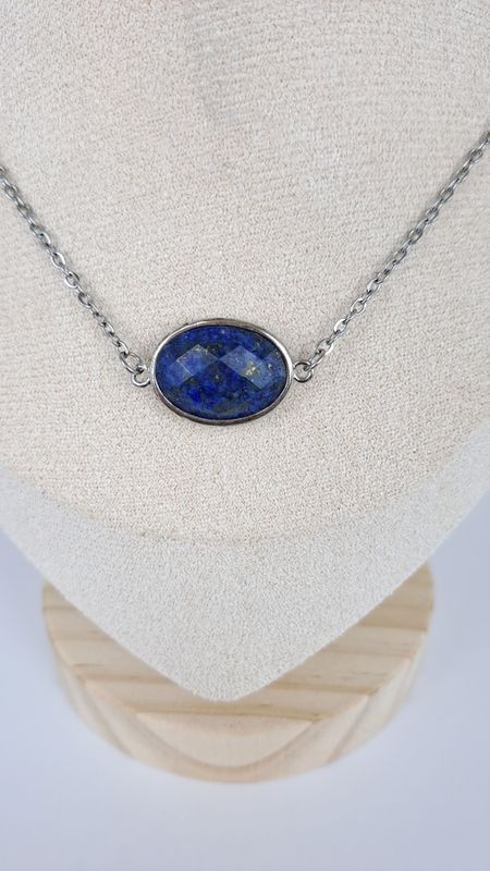 Collier Lapis-lazuli et Acier inoxydable argent - Sagesse et intuition