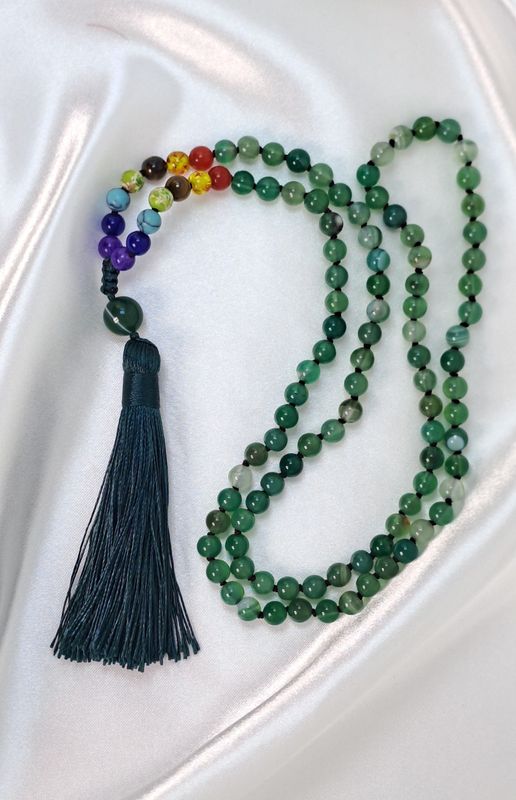 Mala 7 Chakras Agate verte