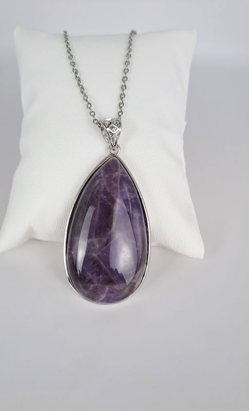 Collier et pendentif  Améthyste - Acier inoxydable