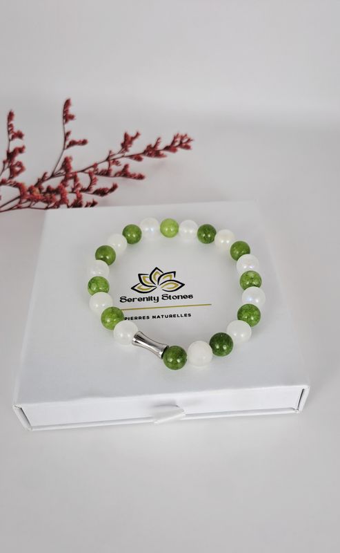 Bracelet Péridot et Pierre de Lune Arc-en-ciel – Harmonie et Lumière Intérieure