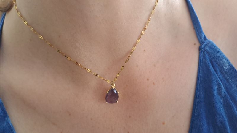 Collier et pendentif Améthyste - Acier inoxydable