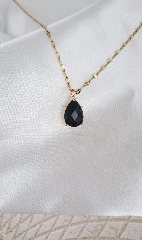 Collier et pendentif Obsidienne Noire - Acier inoxydable