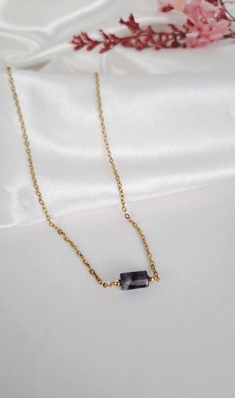 Collier Améthyste Cylindre - Acier inoxydable