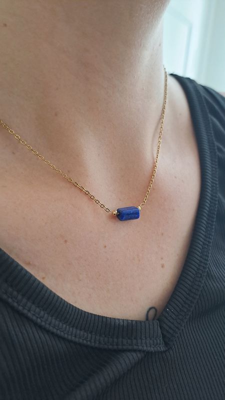Collier Lapis-lazuli Cylindre - Acier inoxydable