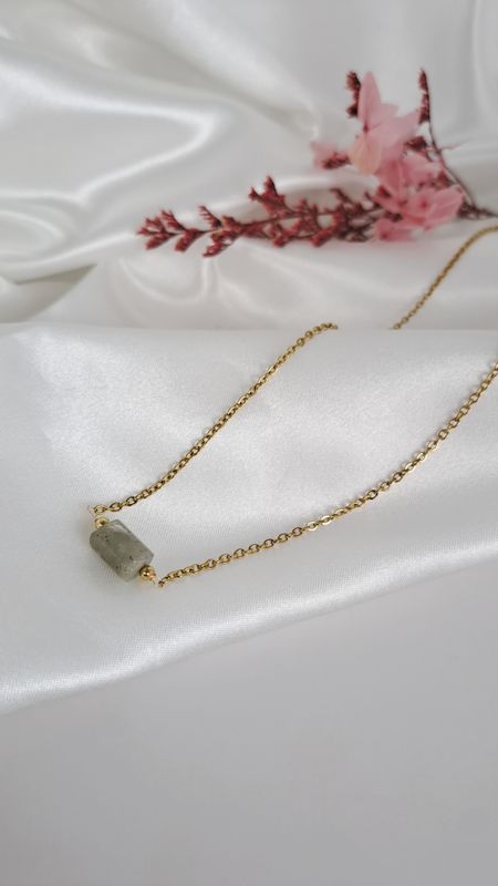 Collier Labradorite Cylindre - Acier inoxydable