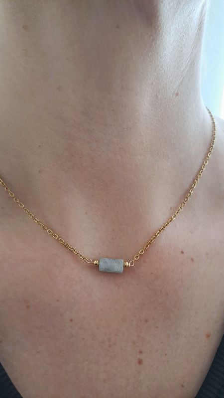 Collier Labradorite Cylindre - Acier inoxydable