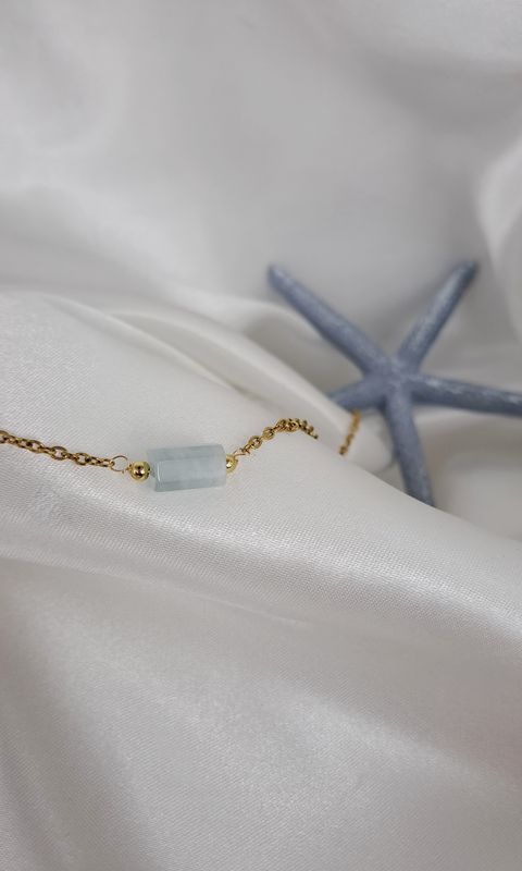 Collier Aigue-marine Cylindre - Acier inoxydable