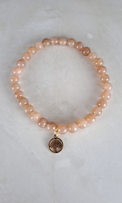 Bracelet Pierre de soleil 6mm et Arbre de vie - Vitalité et harmonie