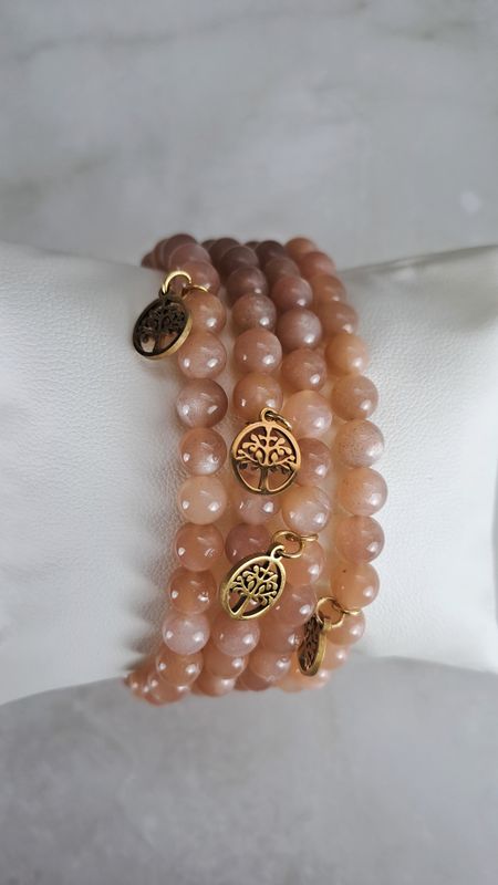 Bracelet Pierre de soleil 6mm et Arbre de vie - Vitalité et harmonie