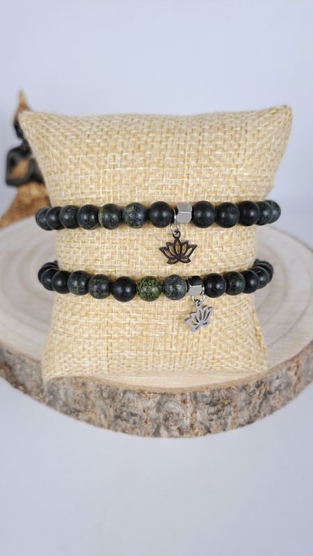 Bracelet Serpentine vert foncé 6mm - Détente et harmonie