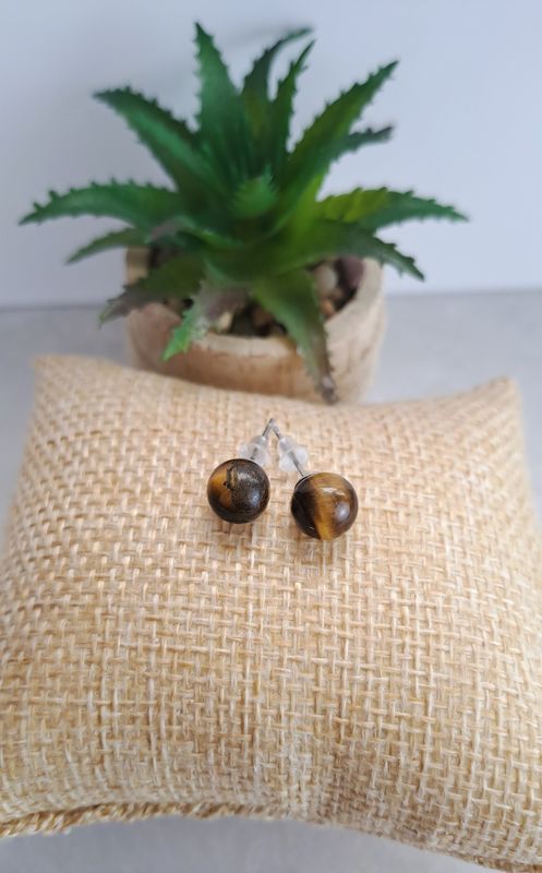 Boucles d'oreilles "Clou" Œil de tigre