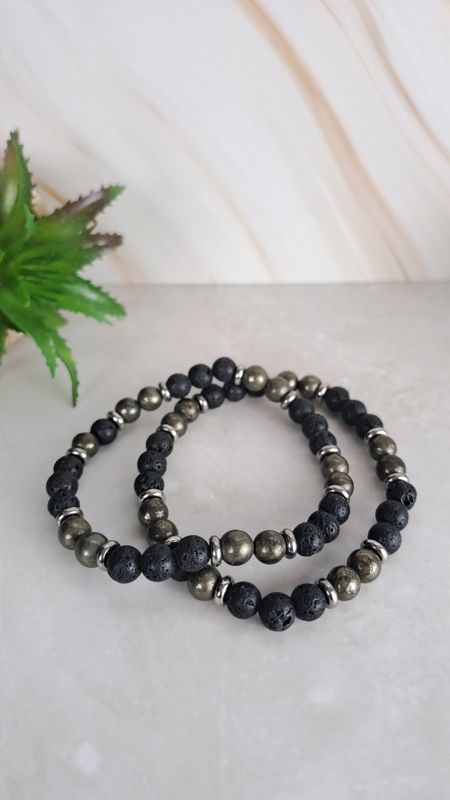 Bracelet "Protection et énergie" - Pierre de lave et Pyrite