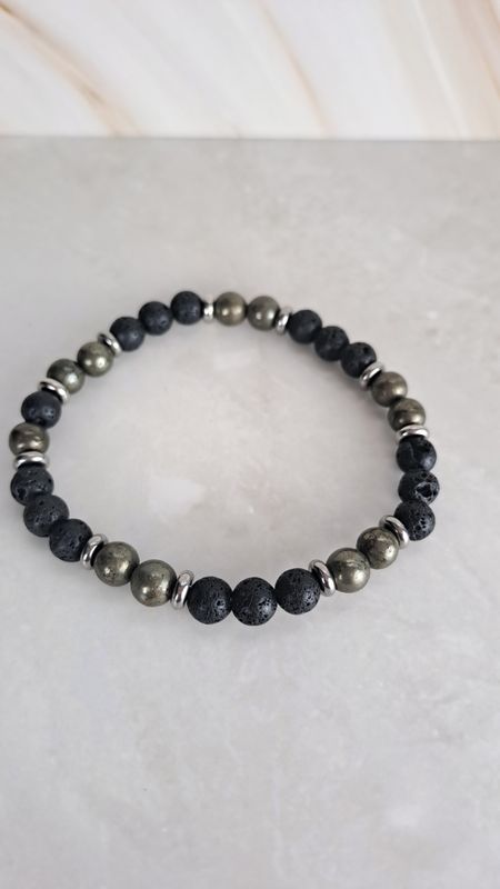 Bracelet "Protection et énergie" - Pierre de lave et Pyrite