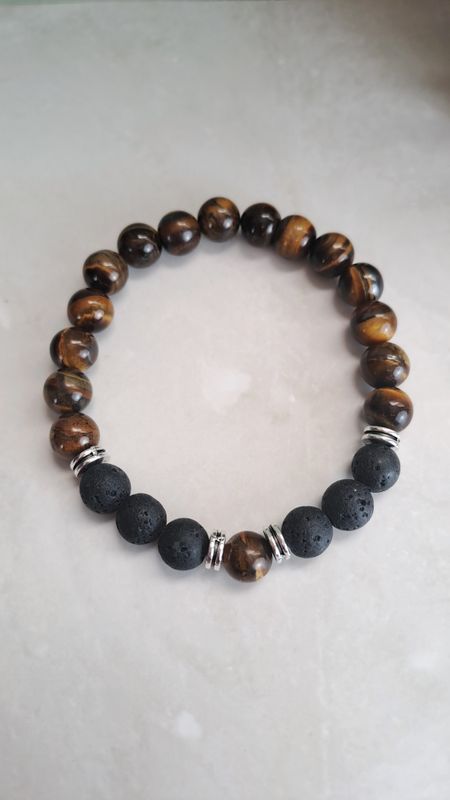 Bracelet Pierre de Lave et Œil de tigre 8mm - Protection et apaisement