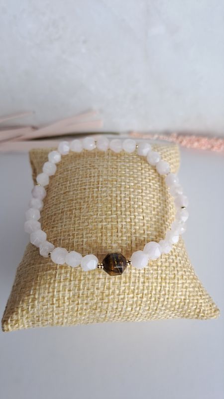 Bracelet Pierre de Lune blanche et Œil de tigre facettés